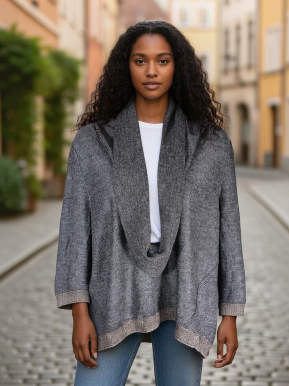 Rogan Baby Alpaca Wool Cardigan Sweater Large Peru Shawl Collar Grey